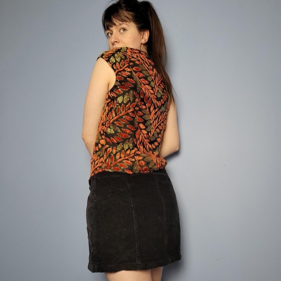 Vintage y2k orange leaf patterned waistcoat - Picture 3 of 4